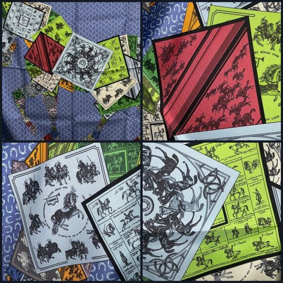 Hermès "A Cheval Sur Mon Carré" silk scarf designed Blue by Bali Barret W/Box - Picture 15 of 16